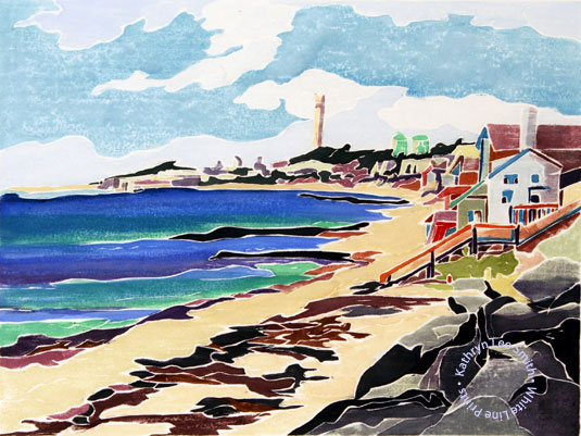 Kathryn Lee Smith, white-line woodblock Provincetown print artist, Harbour, East End