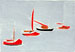 Kathryn Lee Smith, White-Line Woodblock Print, sailing boats in Provincetown Harbor